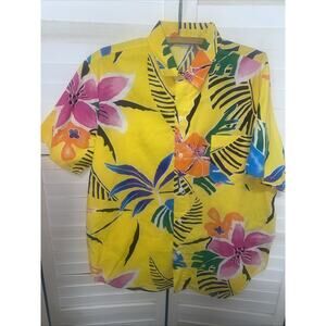 Vintage 80’s Islander Bold Print Button Down Short Sleeve Shirt Cotton Sz L